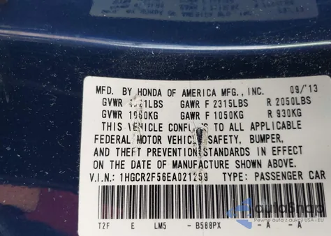 2014 Honda Accord Sport from USA, damaged, VIN 1HGCR2F56EA021259